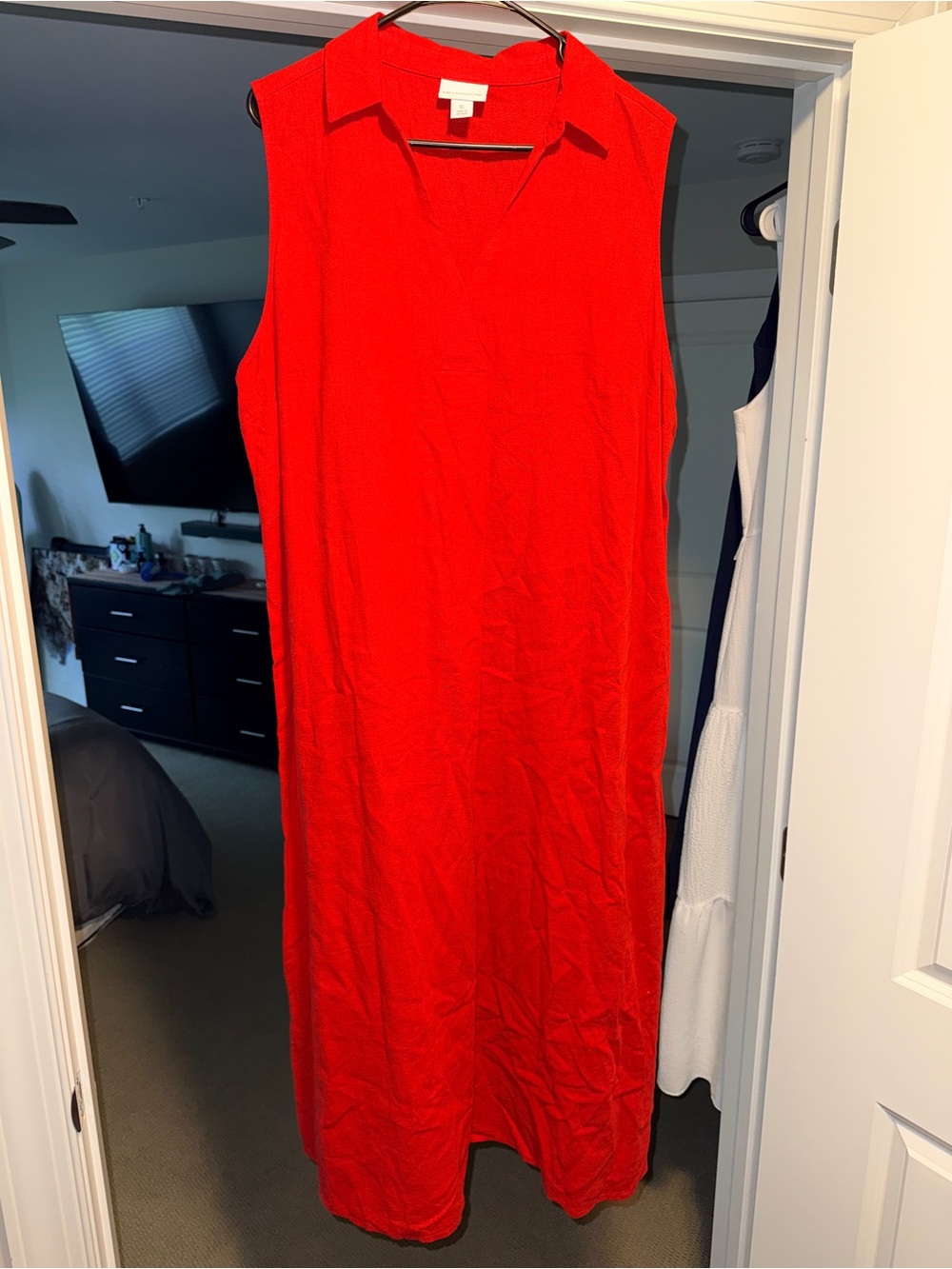 Liz Claiborne Bright Red Sleeveless Collared Midi Dress